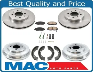 Fits For 01-2005 1.7L Civic Rotors Ceramic Pads Drum Brake Shoes Spring Kit 7Pc