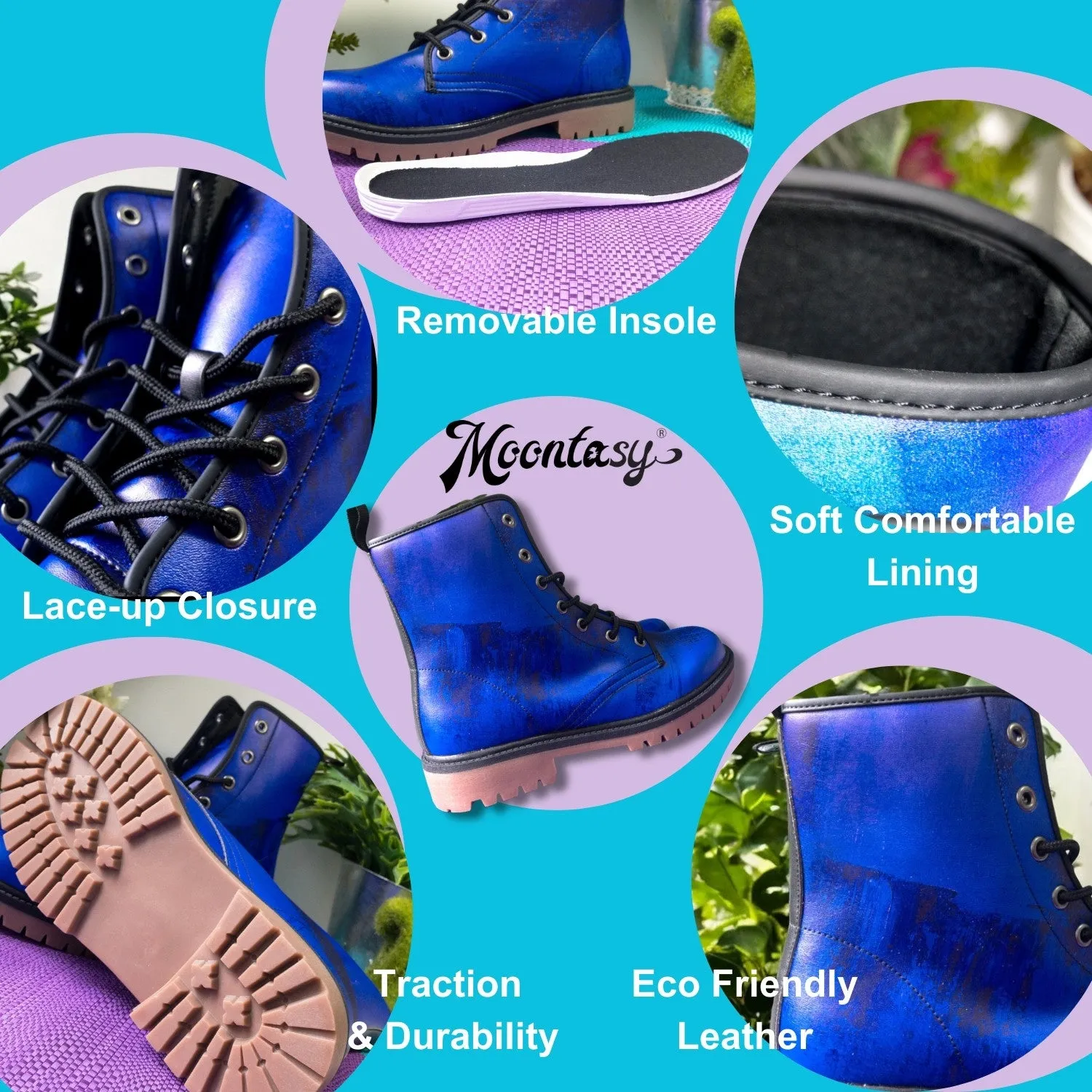 Floral Dreams Combat Boots（Purple Floral ｜For Women｜Men)