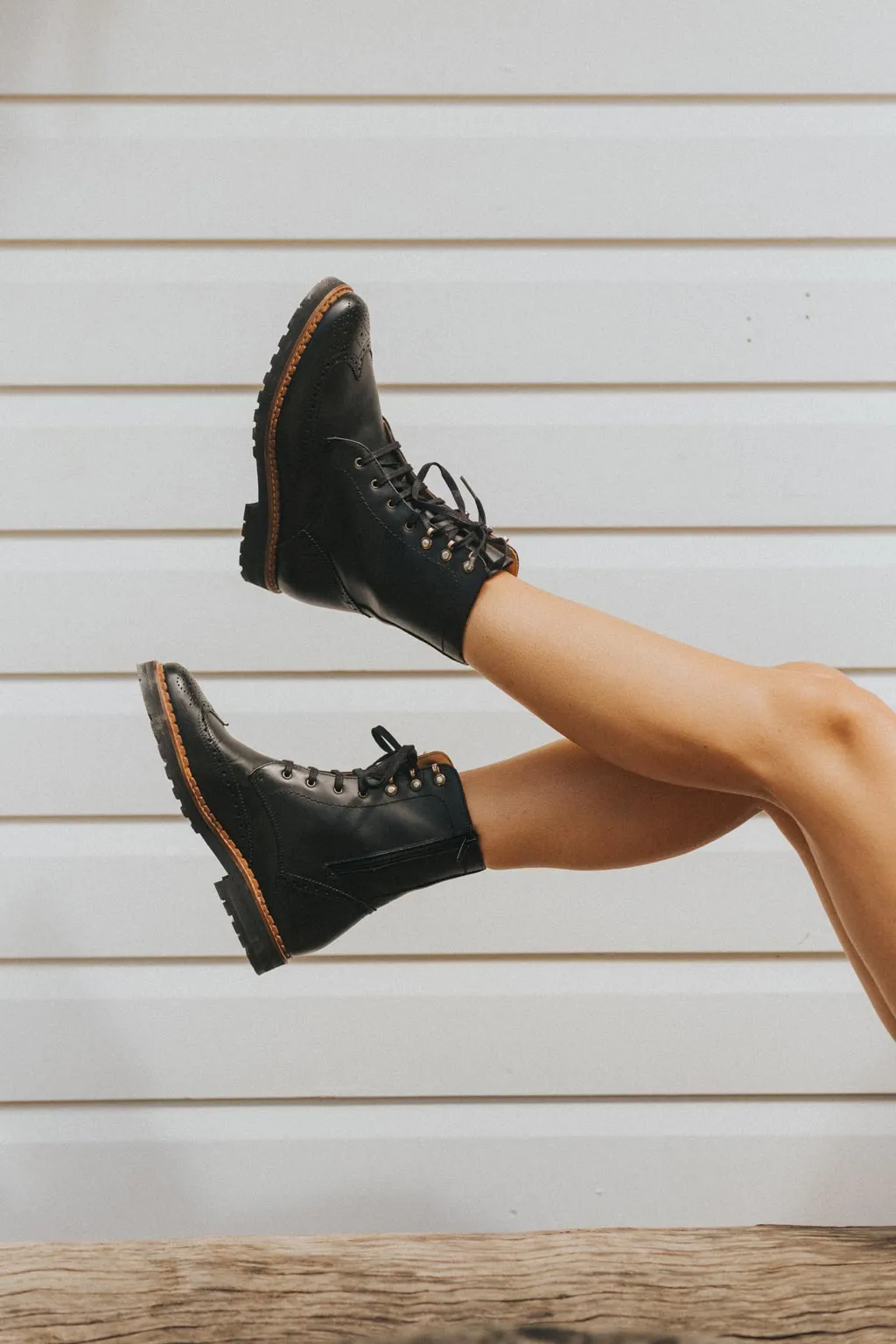 Gaia Lace-up Brogue Boots - Black Leather