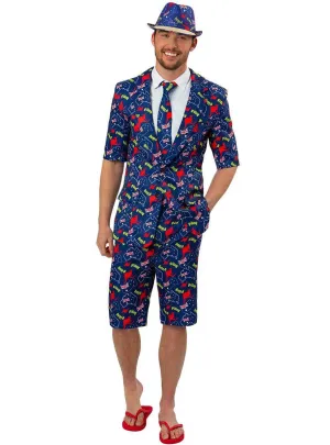 G'Day Mens Blue Australian Print Short Sleeve Costume Suit