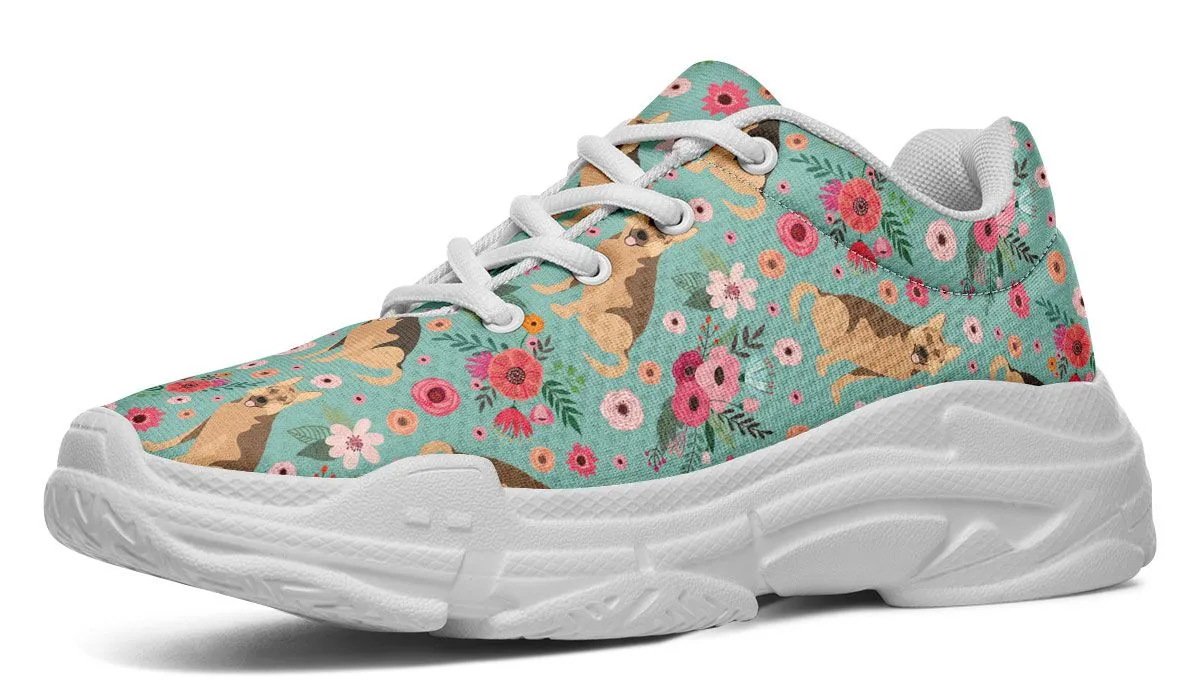 German Shepherd Flower Chunky Sneakers