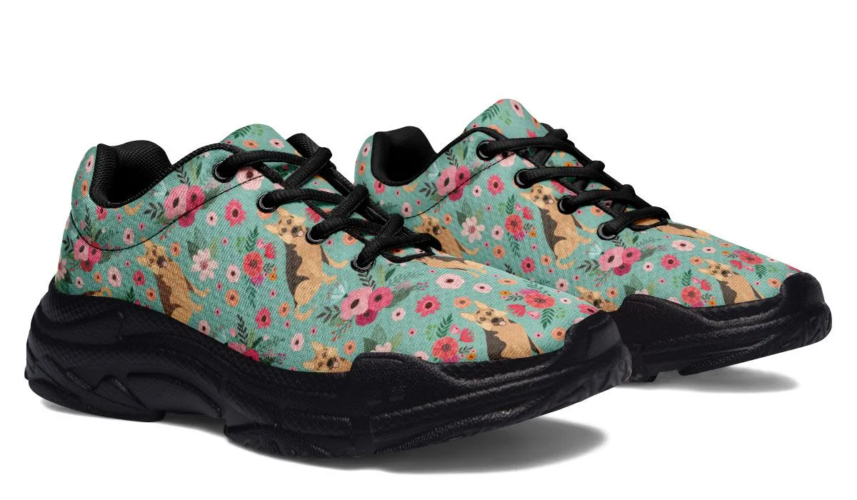 German Shepherd Flower Chunky Sneakers
