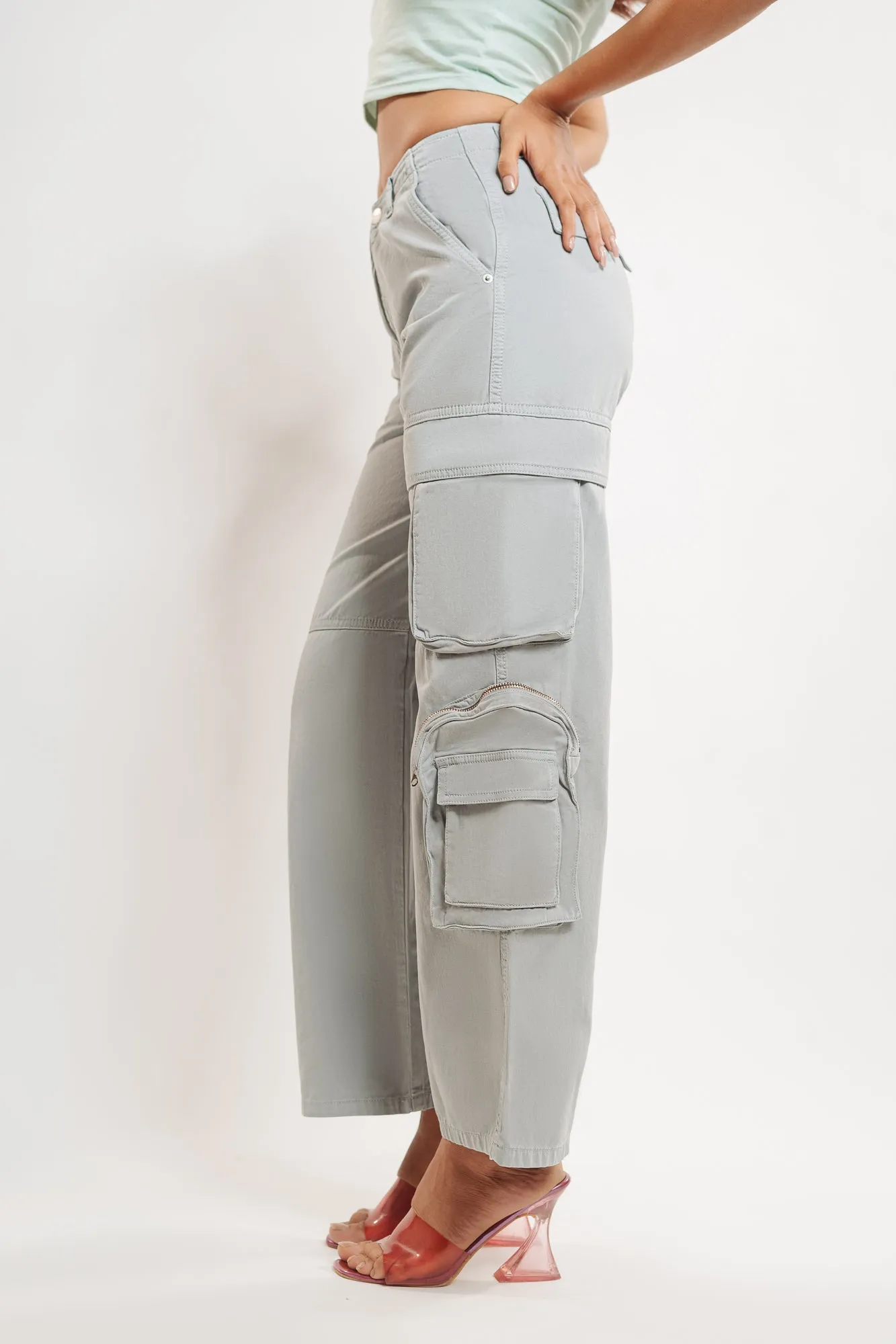Grey One Pocketed Denim Cargo