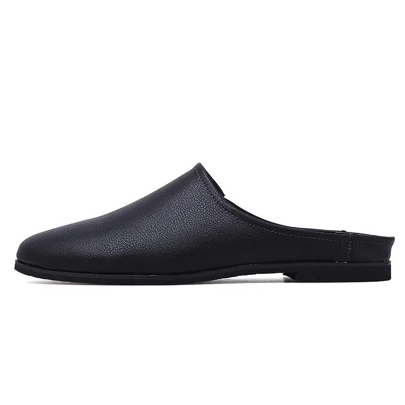 Half slippers men's summer men's pointed leather shoes Korean version personality heel less fashion slippers British leisure sandals men's slippers