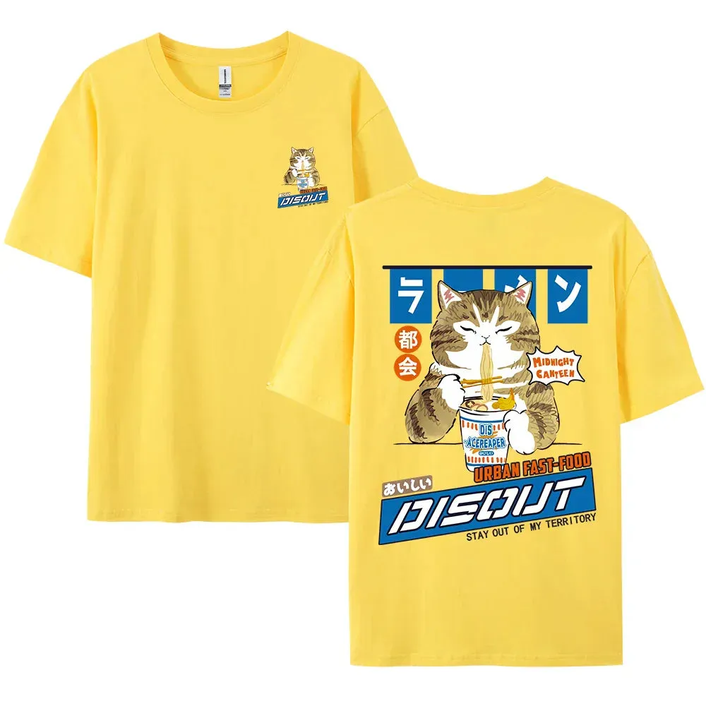Harajuku Cat Eating Noodles Graphic Tee From Kawaii Stop