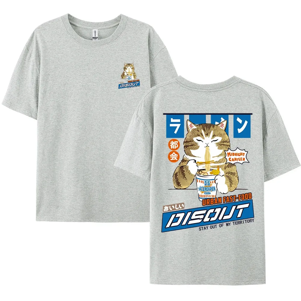 Harajuku Cat Eating Noodles Graphic Tee From Kawaii Stop