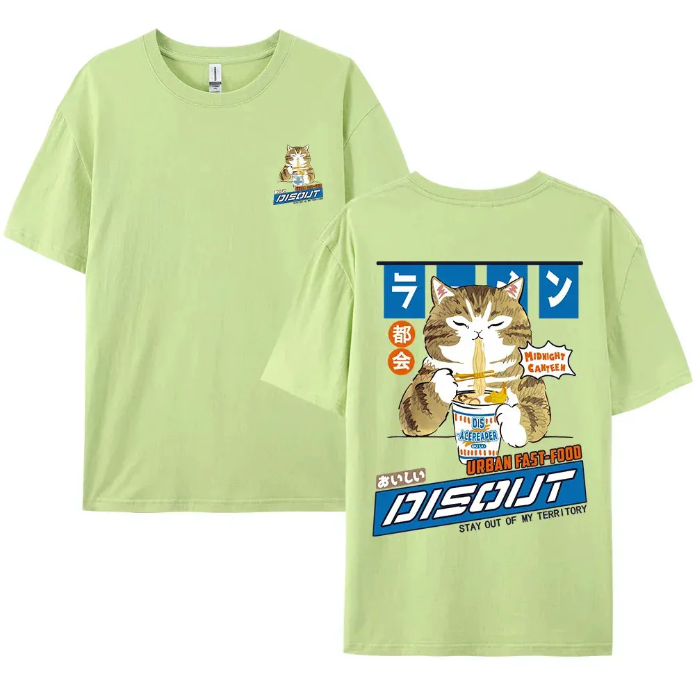 Harajuku Cat Eating Noodles Graphic Tee From Kawaii Stop