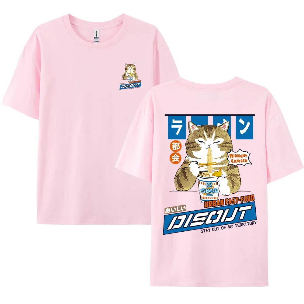 Harajuku Cat Eating Noodles Graphic Tee From Kawaii Stop