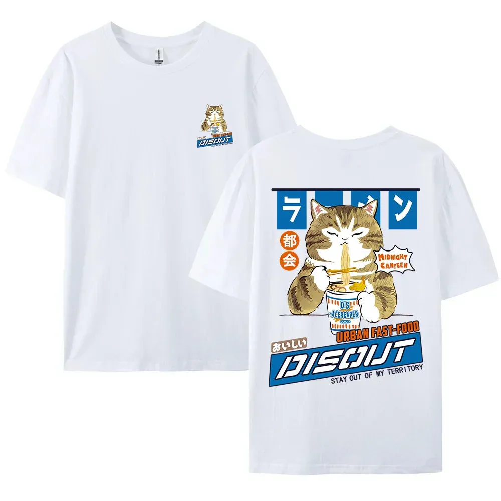 Harajuku Cat Eating Noodles Graphic Tee From Kawaii Stop
