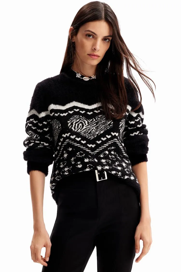 Heart Border Fur-effect Pullover | FINAL SALE