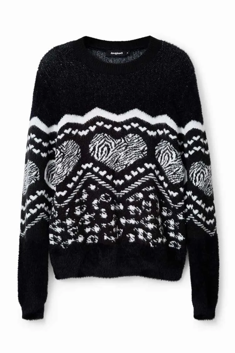 Heart Border Fur-effect Pullover | FINAL SALE