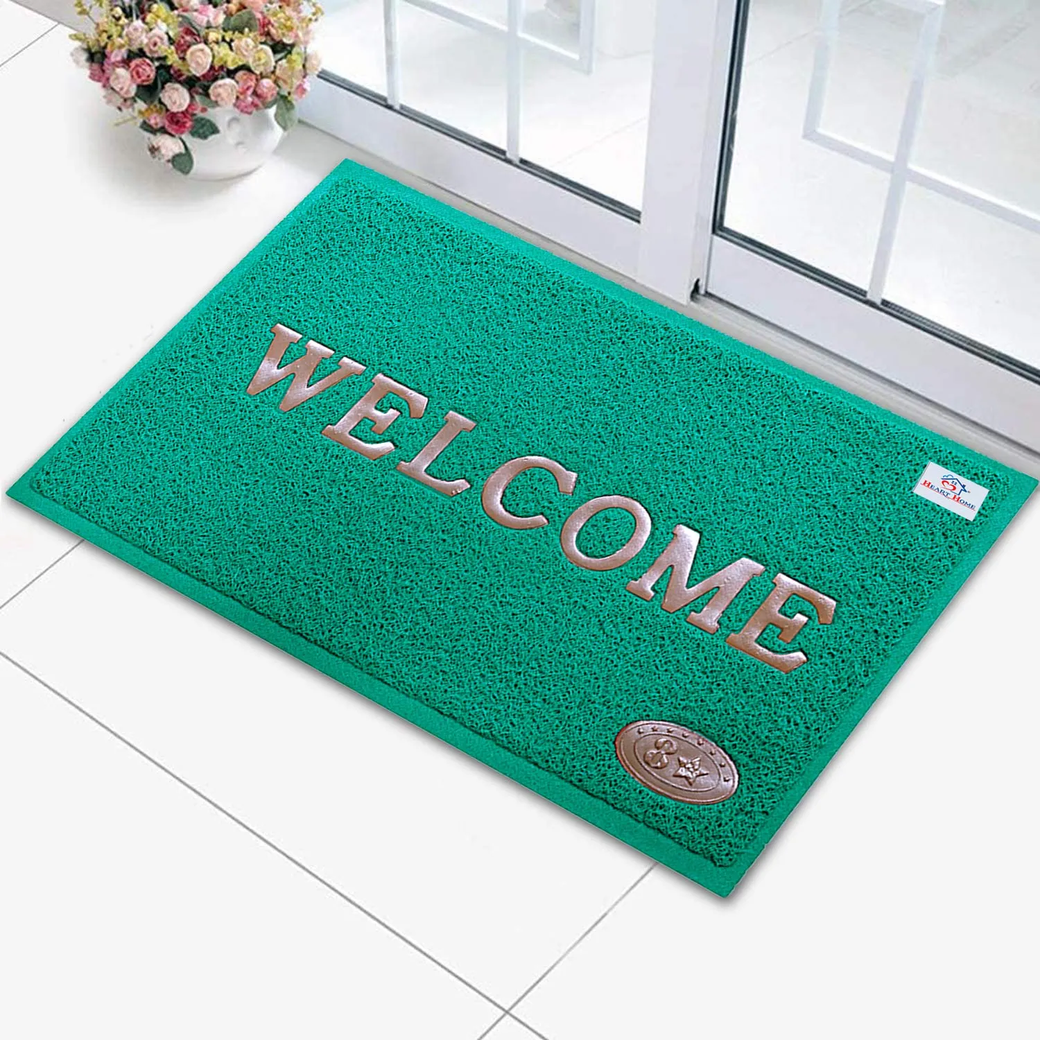 Heart Home Rubber Anti Slip Welcome Door Mat for Home Entrance, Office, Shop (Green)-HHEART15368, Pack of 1