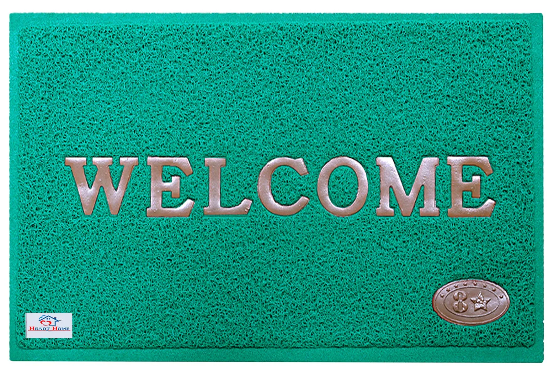 Heart Home Rubber Anti Slip Welcome Door Mat for Home Entrance, Office, Shop (Green)-HHEART15368, Pack of 1