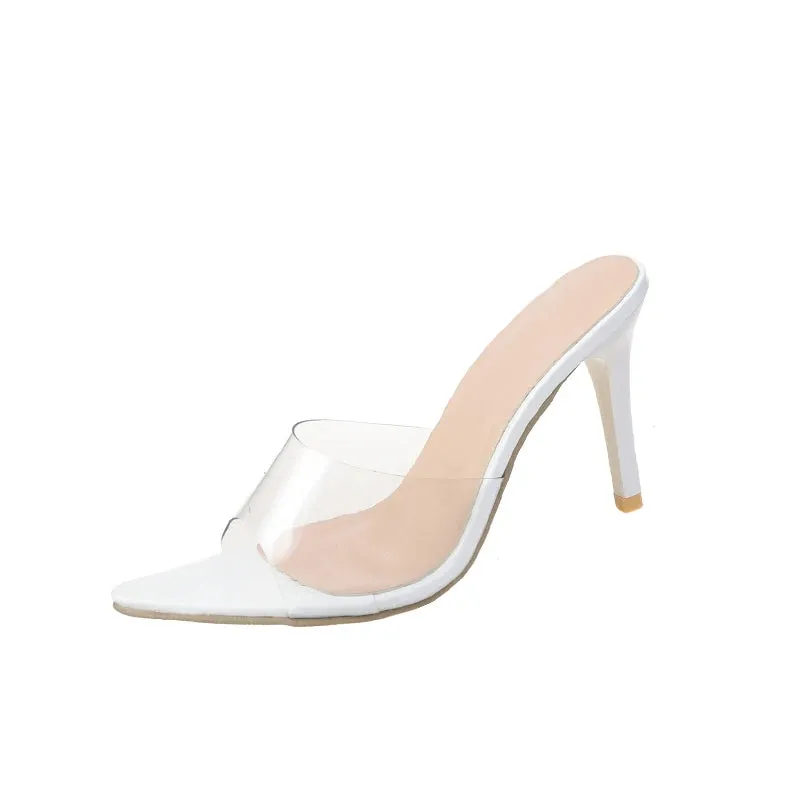 High Heeled Summer Shoes,Transparent PVC Slides,Outside Wearing,Slip on,Black,White,Red,35-43