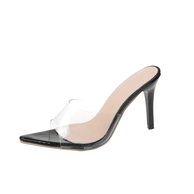 High Heeled Summer Shoes,Transparent PVC Slides,Outside Wearing,Slip on,Black,White,Red,35-43