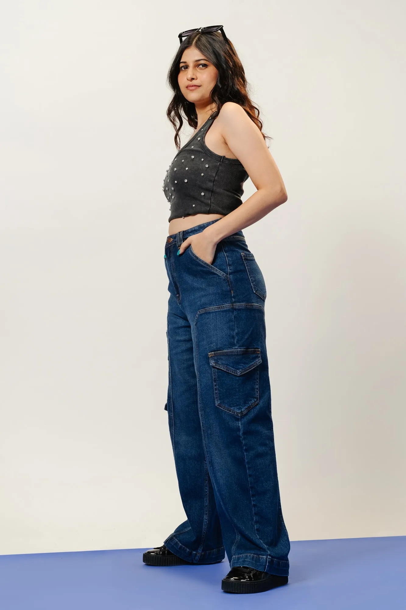 Indigo Stretch Cargo Jeans