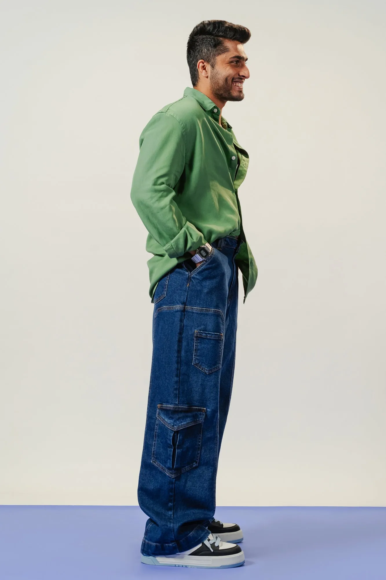 Indigo Stretch Men's Cargo Jeans