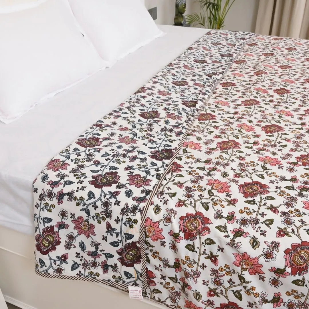 Jaipur Weaves 100% Cotton Reversible Dohar Double Bed, Soft Lightweight Bed Blanket, AC Dohar Blanket for Summers/Winter (1, Red Paisley, Double)