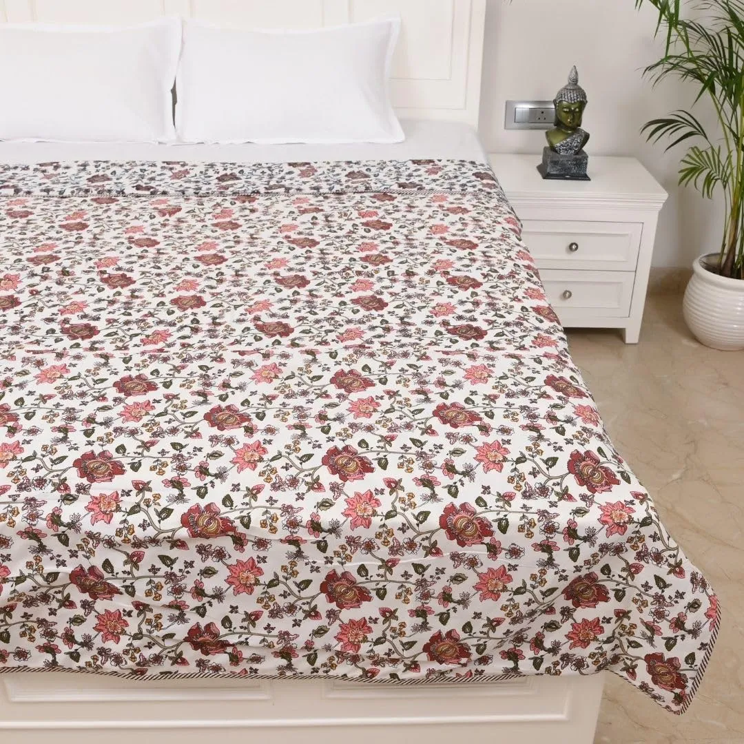 Jaipur Weaves 100% Cotton Reversible Dohar Double Bed, Soft Lightweight Bed Blanket, AC Dohar Blanket for Summers/Winter (1, Red Paisley, Double)