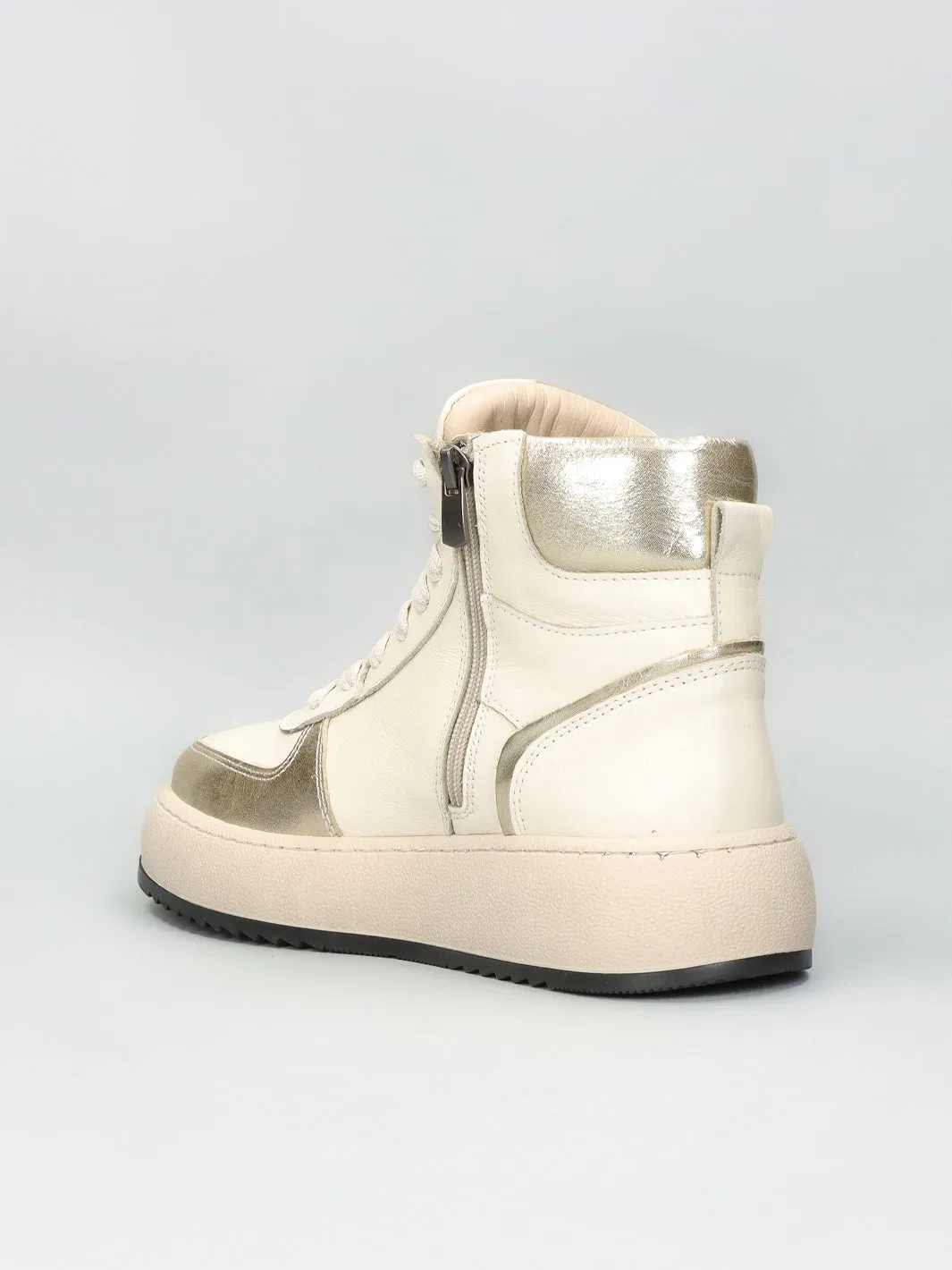 LEATHER ANKLE SNEAKER - BEIGE