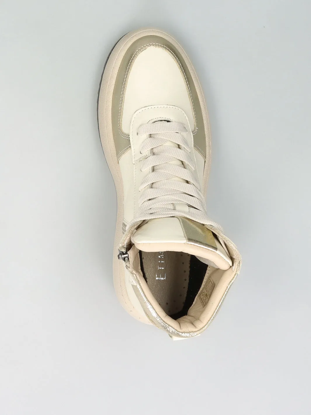 LEATHER ANKLE SNEAKER - BEIGE