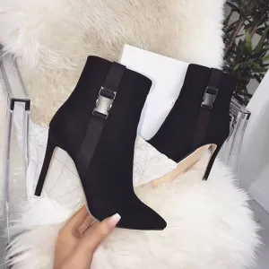 Leather High Heel Suede Calf Boots