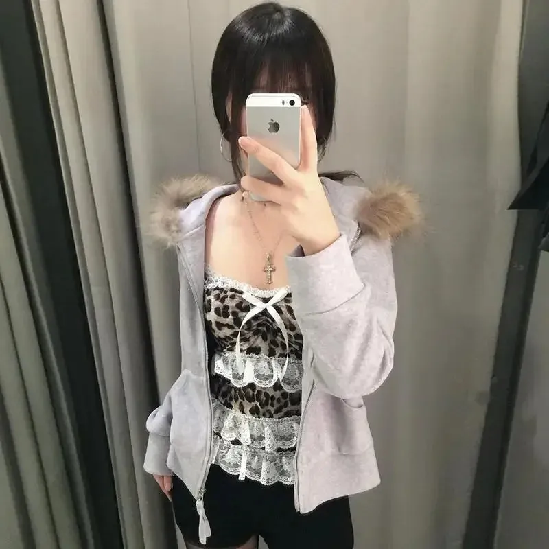 Leopard Print Lace Ruffle Tank Top – Y2K Coquette Cropped Camisole From Kawaii Stop