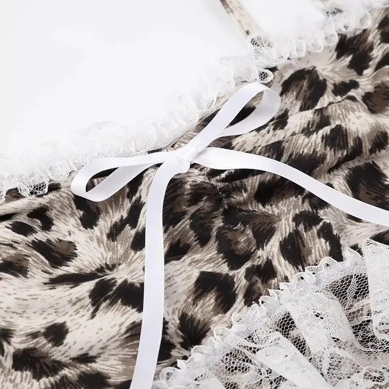 Leopard Print Lace Ruffle Tank Top – Y2K Coquette Cropped Camisole From Kawaii Stop
