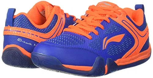 Li-Ning Saga Lite Non-Marking Badminton Shoe (Blue/Orange, 2 UK)