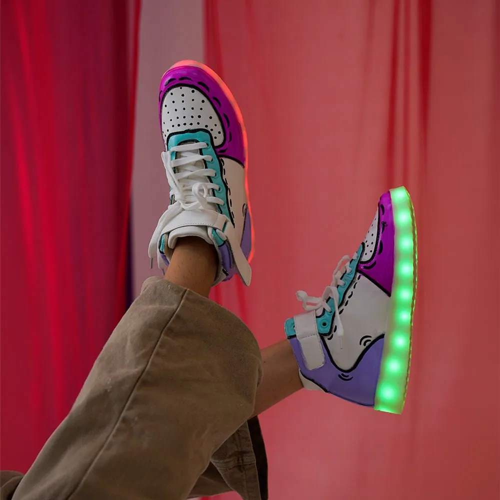 Light Me Up Sneakers - High Top (Color Block-Fuchsia)