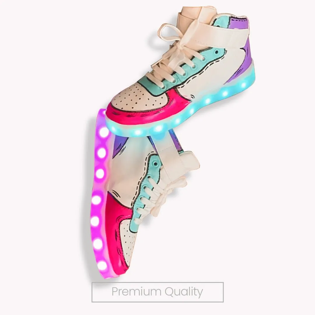 Light Me Up Sneakers - High Top (Color Block-Fuchsia)