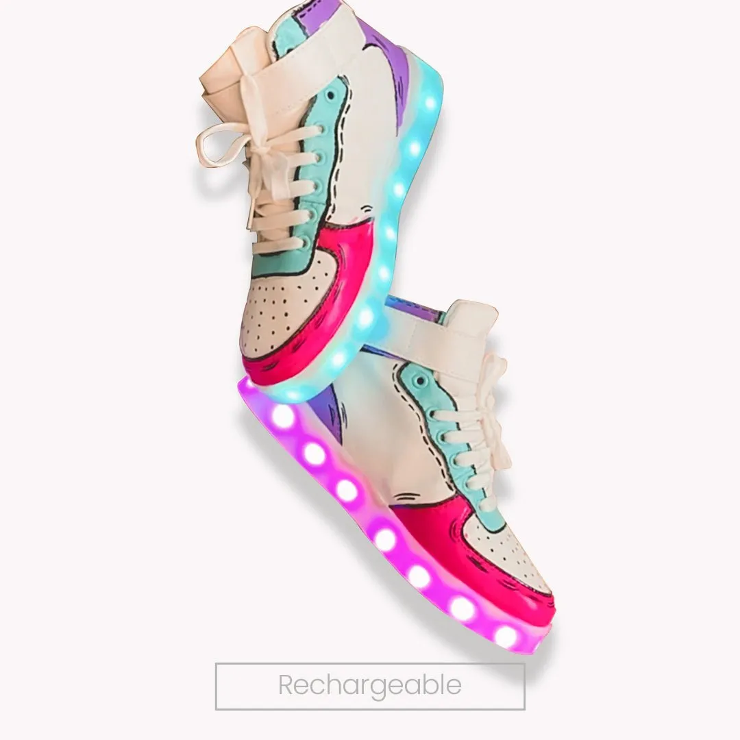 Light Me Up Sneakers - High Top (Color Block-Fuchsia)
