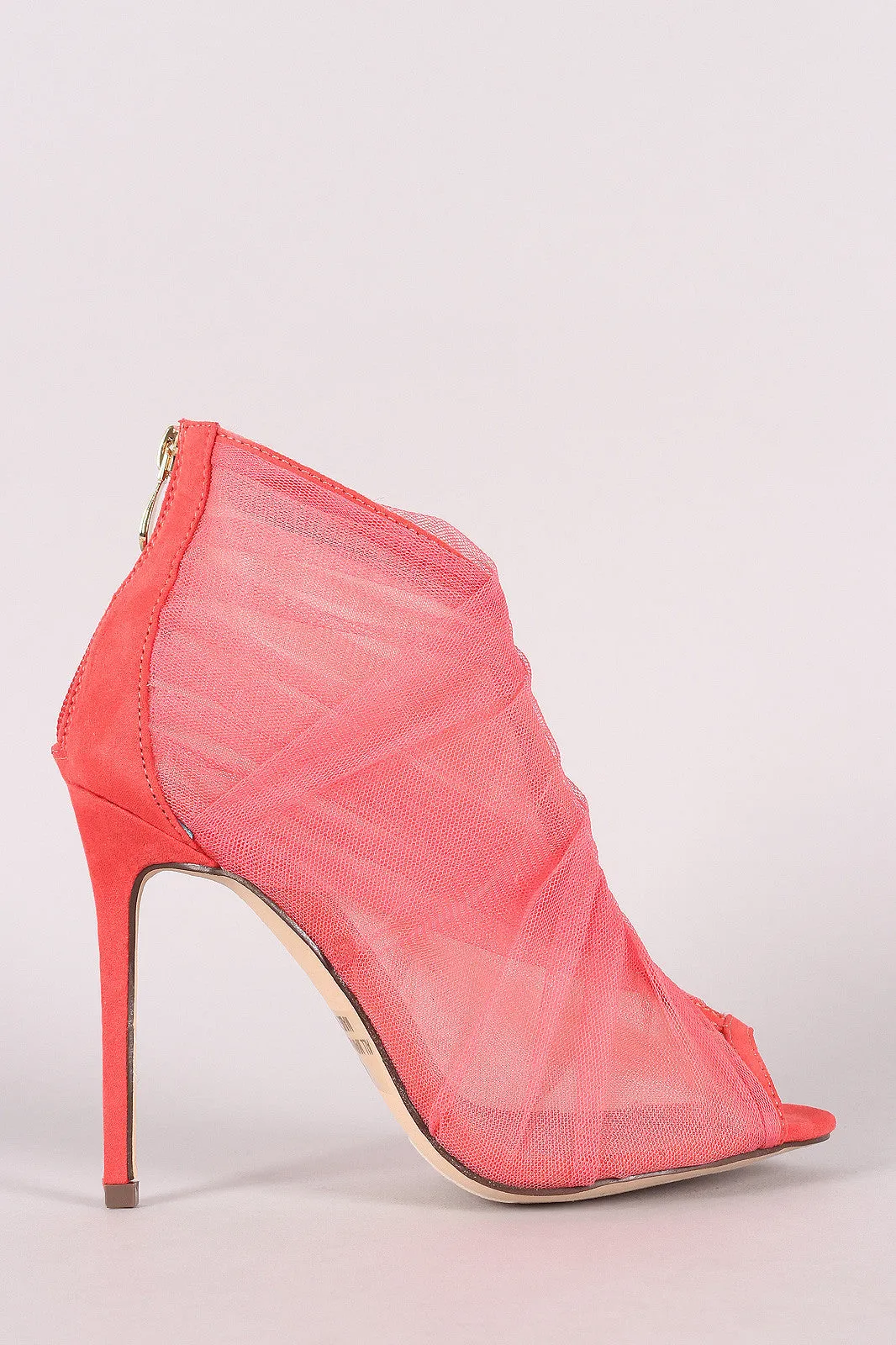 Liliana Semi-Sheer Mesh Tulle Peep Toe Stiletto Booties