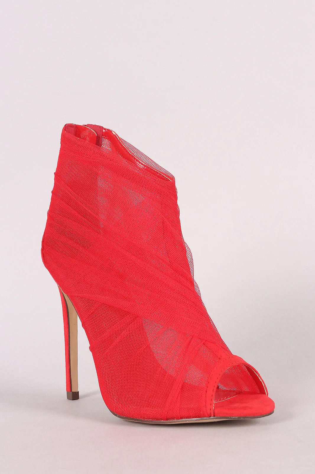 Liliana Semi-Sheer Mesh Tulle Peep Toe Stiletto Booties
