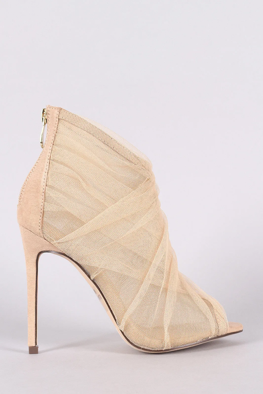 Liliana Semi-Sheer Mesh Tulle Peep Toe Stiletto Booties