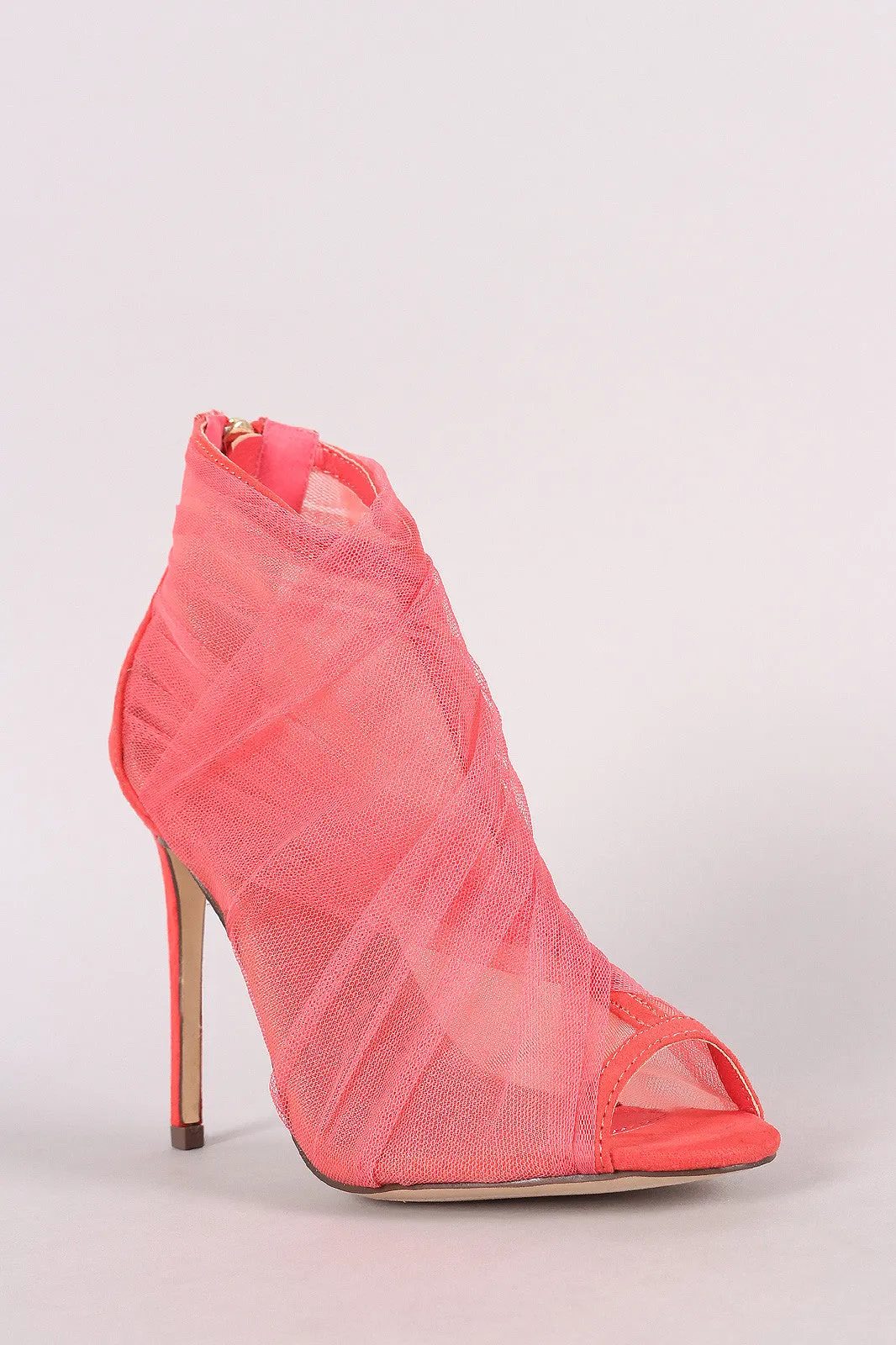 Liliana Semi-Sheer Mesh Tulle Peep Toe Stiletto Booties