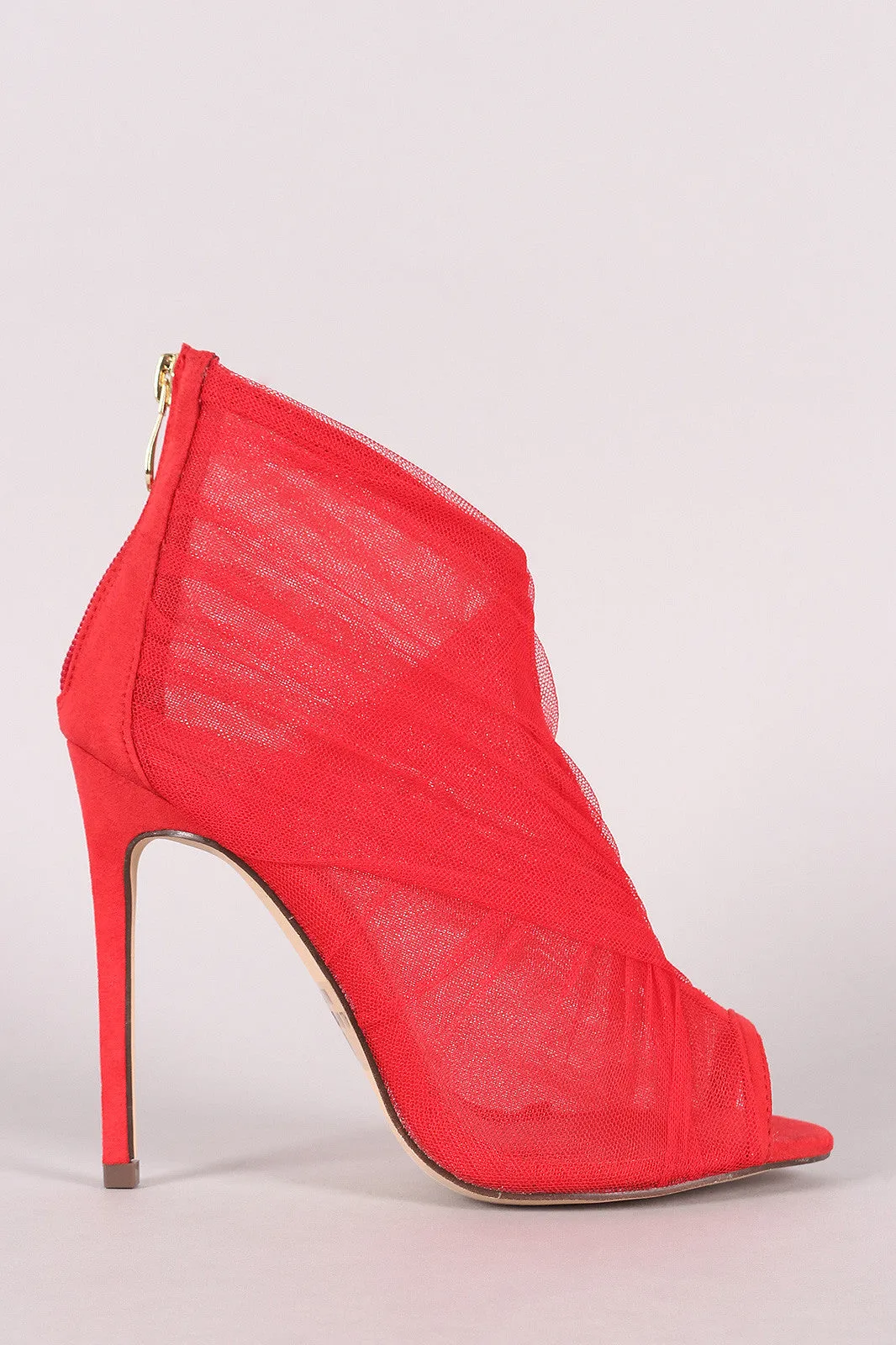 Liliana Semi-Sheer Mesh Tulle Peep Toe Stiletto Booties