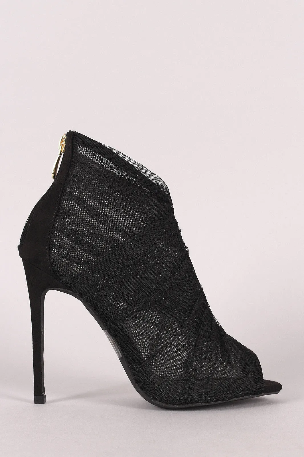 Liliana Semi-Sheer Mesh Tulle Peep Toe Stiletto Booties