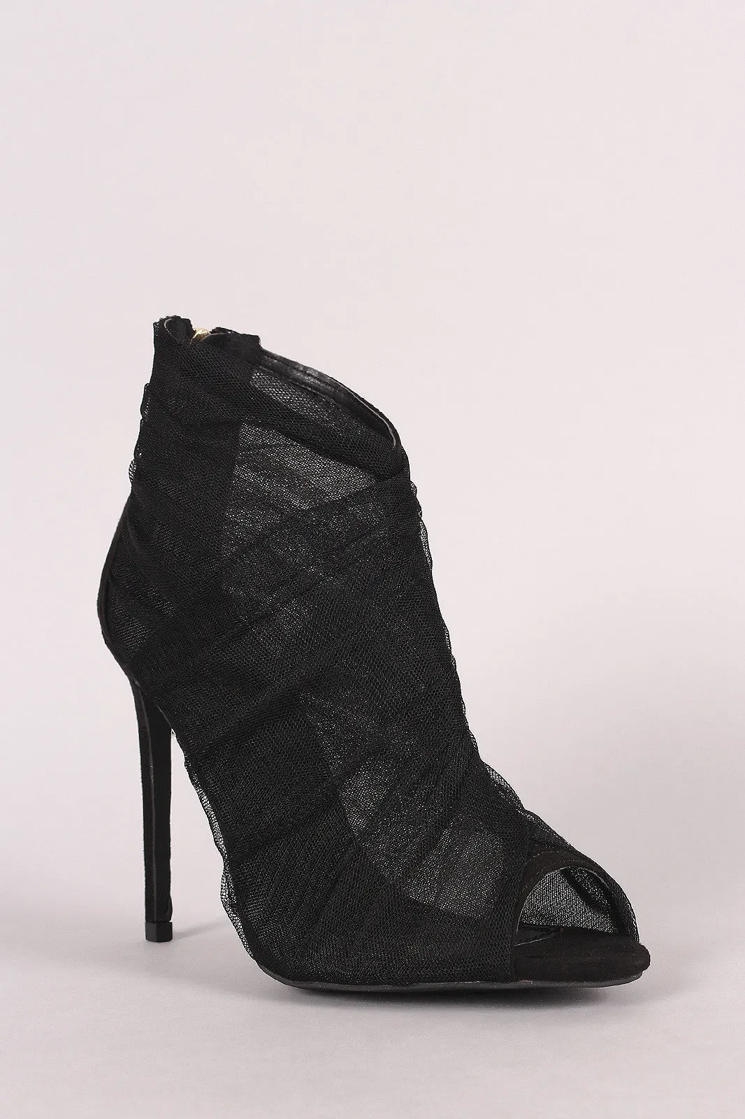 Liliana Semi-Sheer Mesh Tulle Peep Toe Stiletto Booties