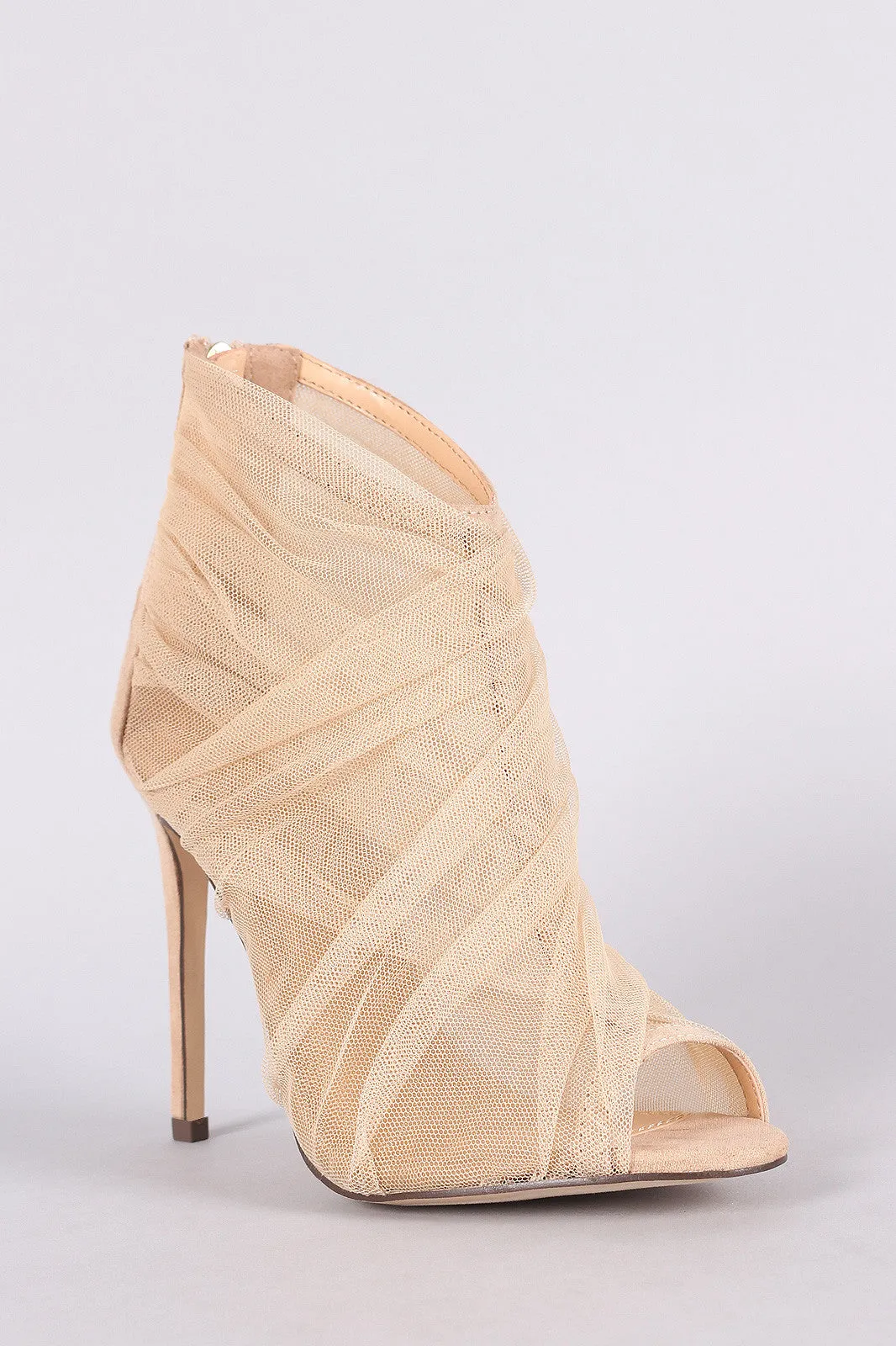 Liliana Semi-Sheer Mesh Tulle Peep Toe Stiletto Booties