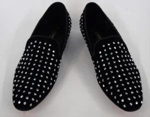 Men's Fiesso Black Suede with Clear Crystals Rhinestones Slip On Shoes
