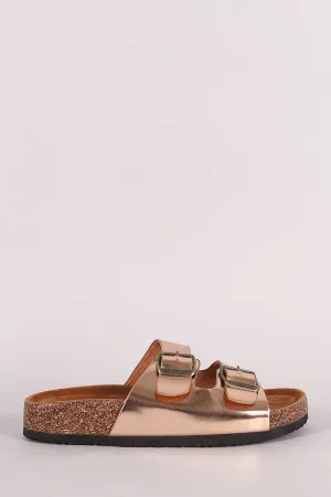 Metallic Patent Buckled Footbed Sandal
