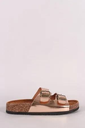 Metallic Patent Buckled Footbed Sandal