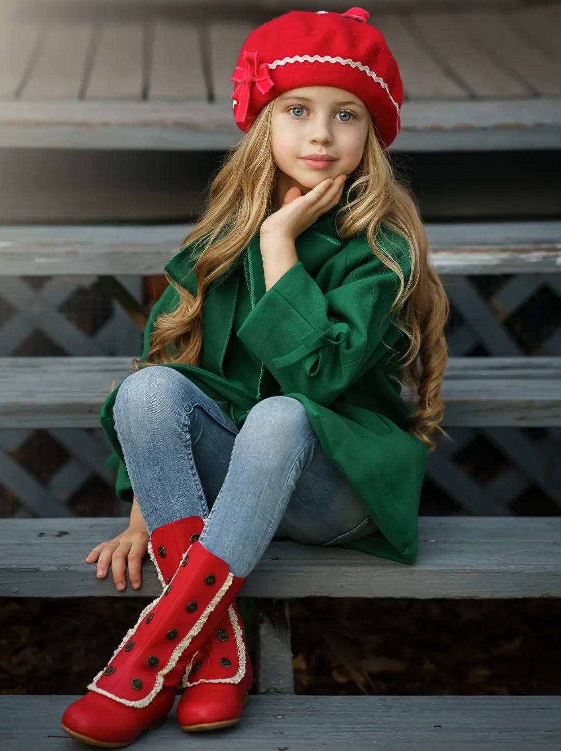MILITARY STYLE LACE RUFFLE TRIMMED BOOTS