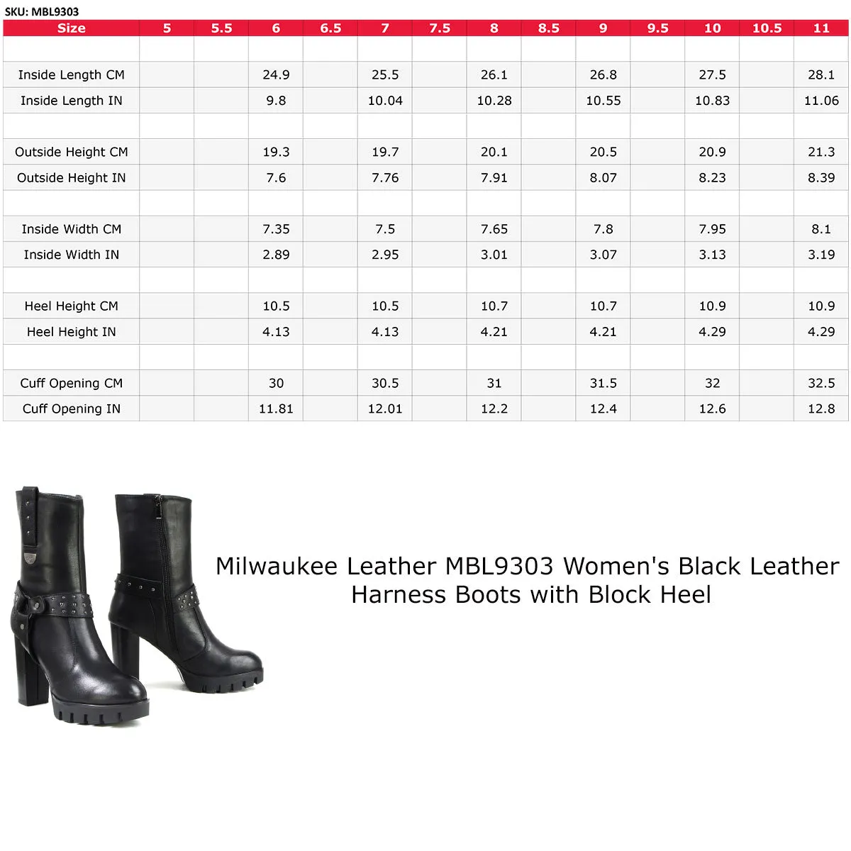 Milwaukee Leather MBL9303 Women's Black Leather Harness Boots with Block Heel