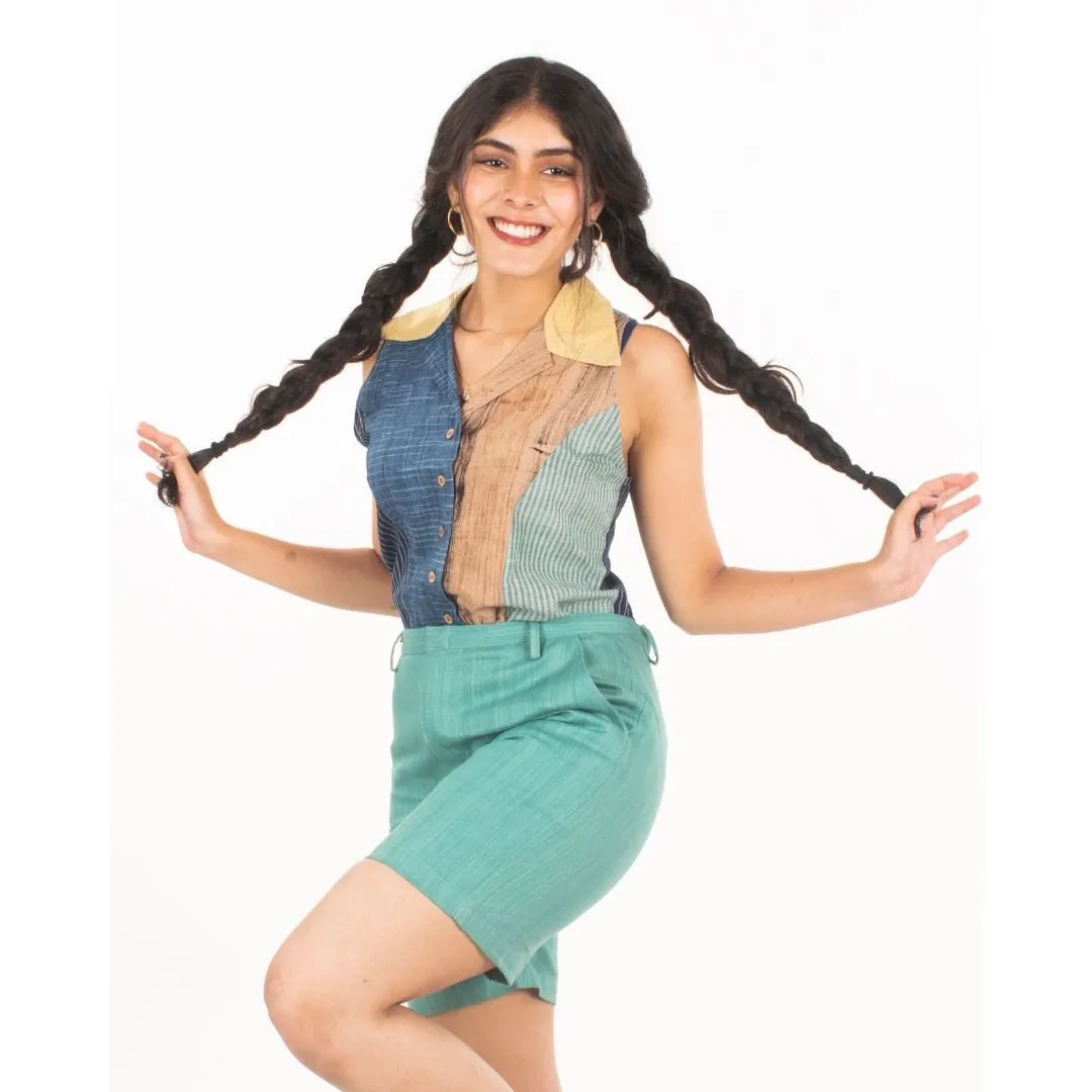 Mojito Upcycled Teal Khadi Denim Shorts
