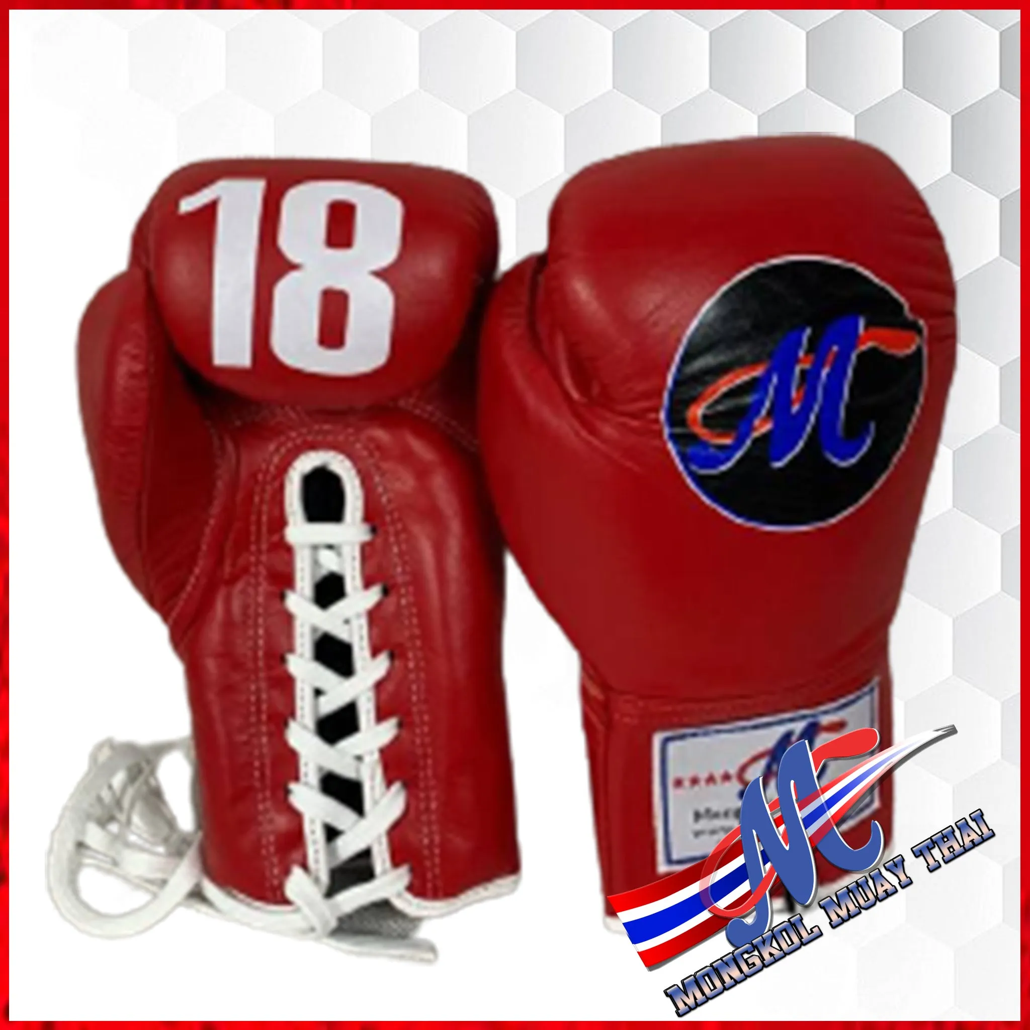Mongkol Boxing Gloves  Red #18 , Instock white, Black color
