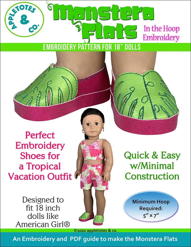 Monstera Flats ITH Embroidery Patterns for 18 Inch Dolls