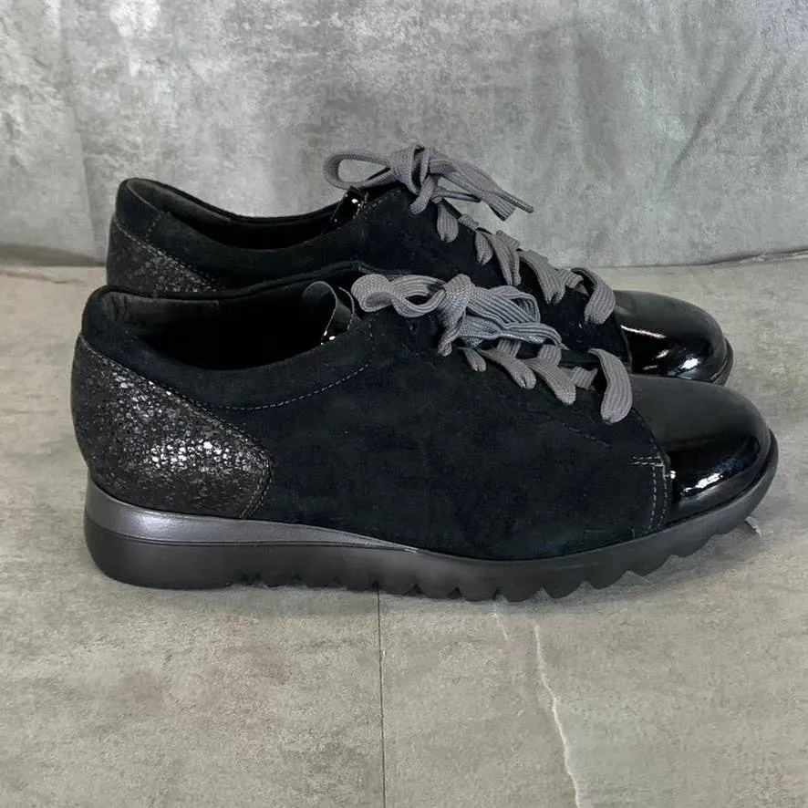 MUNRO Women's Extra Wide Black Mixed Media Kellee Lace-Up Sneakers SZ 6WW
