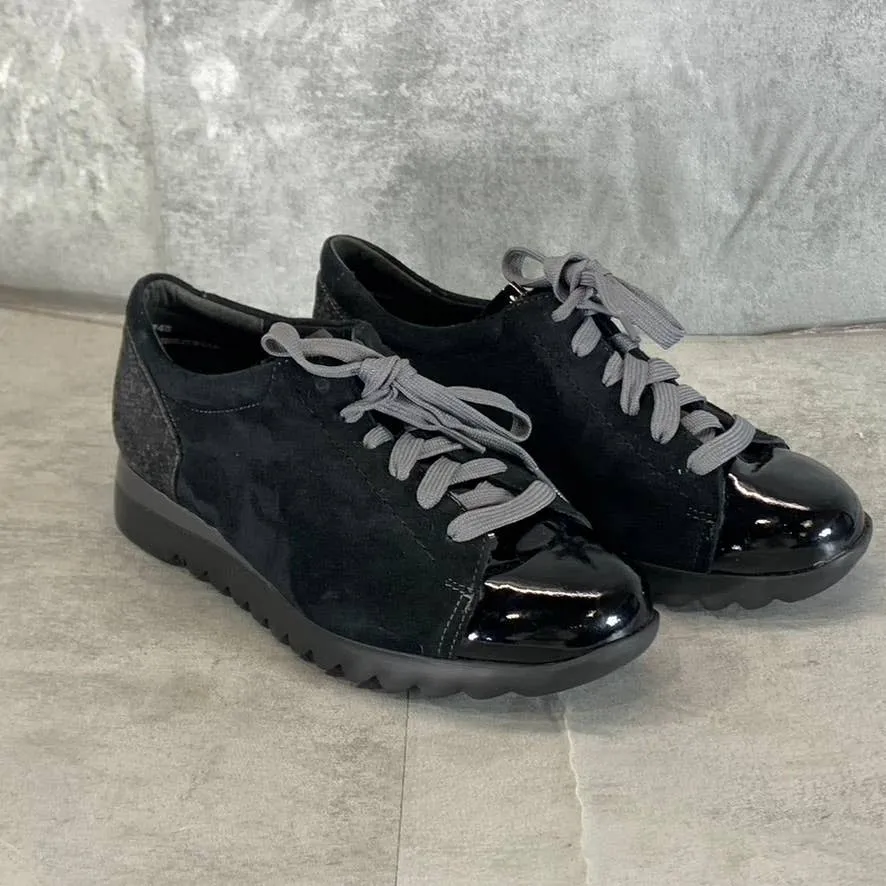 MUNRO Women's Extra Wide Black Mixed Media Kellee Lace-Up Sneakers SZ 6WW